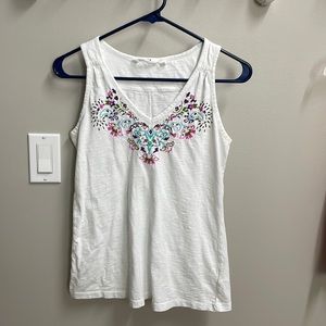 Athleta sleeveless white top with embroidery.